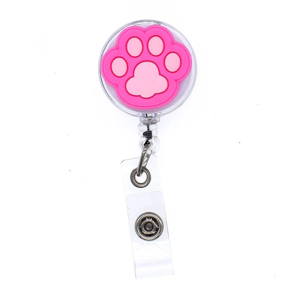 PVC Students Doctors Nurse Retractable Badge Holder Cartoon Cat Paw ID Card Holder Name Card Holder