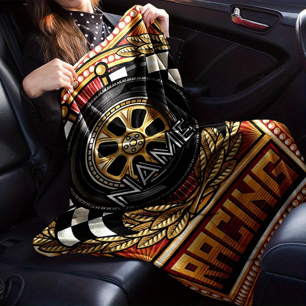 Racing Wheel Emblem Four Seasons Blanket Customized With Your Name Lightweight And Warm Perfect Gift For Home Office Camping Sofa Travel Beach Durable