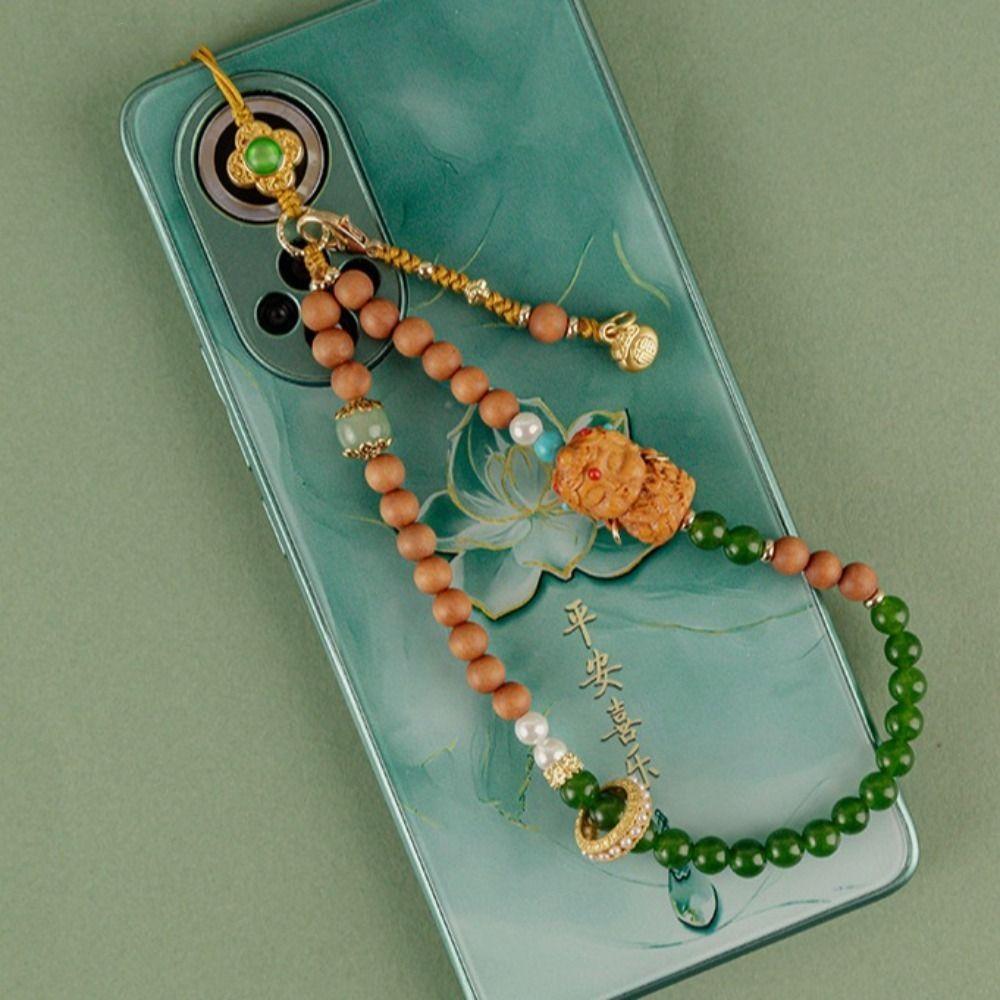 Chinese Style Mobile Phone Chain Vintage Antique Green Wrist Rope Pendant  Girls