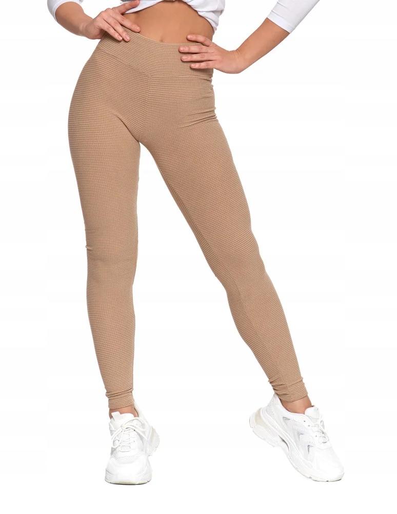 Women's High Waist Ribbed Leggings Fashionable Sporty MORAJ L/XL MOCCA