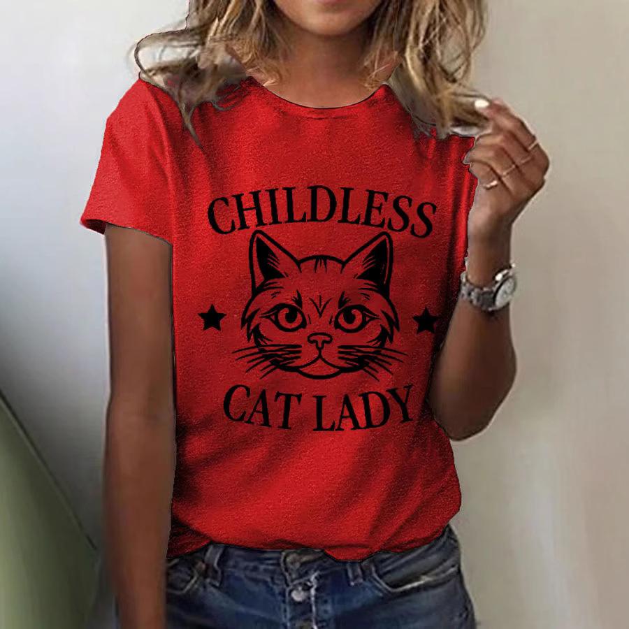 Summer Round Neck 3D Cat Print Top Fashionable Casual Short Sleeved Women's T-shirts