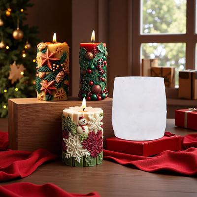 3 шт. Рождественская силиконовая форма для свечей для эпоксидной смолы, гипса, бетона, многоразовая форма в виде цилиндра на рождественскую тематику для изготовления подсвечников своими руками, контейнеров для хранения