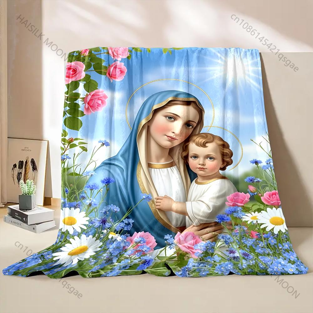1PC Madonna and child with flowers Print Blanket Warm Soft Fluffy Kids Adult Sofa Bed Throw Blanket Outdoor Travel Camping RV