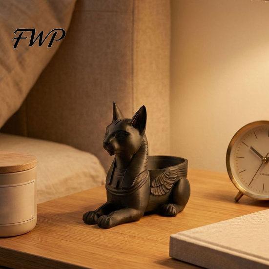 Egyptian God Bastet Statue Cat Statue, 3D Printed Figurine with Storage, Decorative Storage Box Mythical Creature Desk Organizer for Home Office,