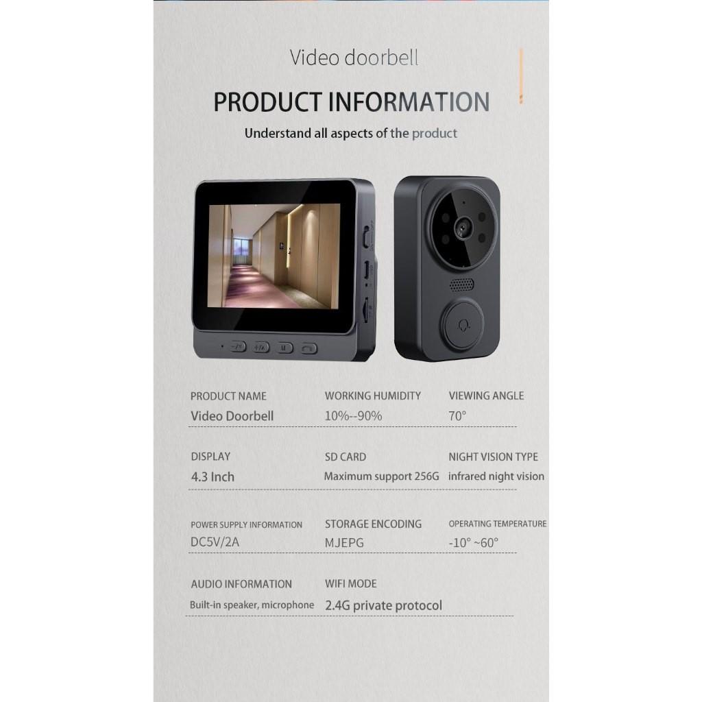 4,3-дюймовый экран беспроводной умный видеодомофон бытовой ночной вариант двусторонний разговорный видеодомофон