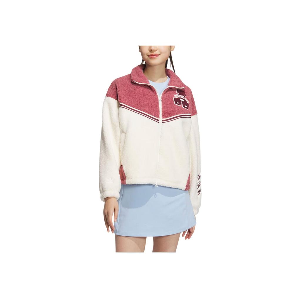 Adidas Куртка Originals Collegiate Jacket Series Color Block Outdoor Casual Sports на молнии с воротником-стойкой Женская куртка Deep-Pink Cream JD6370