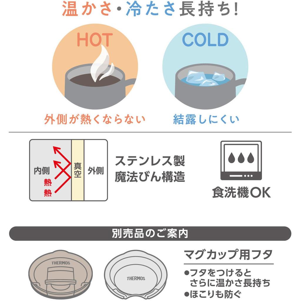 Thermos Vacuum Insulated Dark Dishwasher DGY Mug, 450ml, Gray, Safe, JTD-450