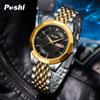POSHI модные кварцевые мужские часы с двойным календарем, водонепроницаемые мужские часы для отдыха, деловые мужские часы со стальным ремнем