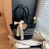 with Ribbon Stripe Tote Handbag Korean Style Summer Beach Bag Simple Woven Tote Bag  Vacation