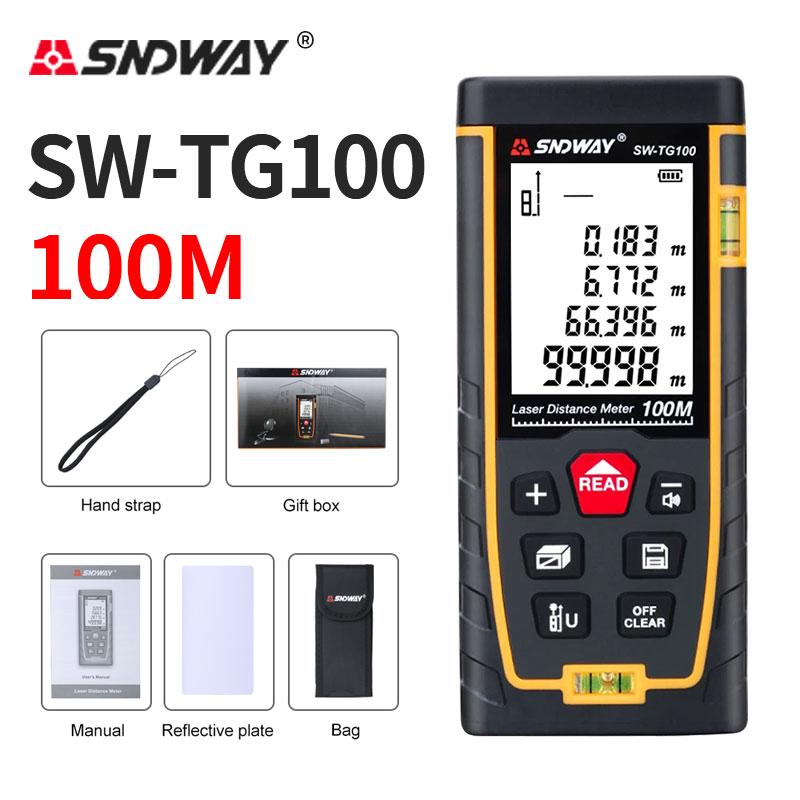 SNDWAY Rangefinder Laser Double Horizontal Bubble Distance Meter Range Battery-Powered Hand Tool Device SW-TG50 70 100 120