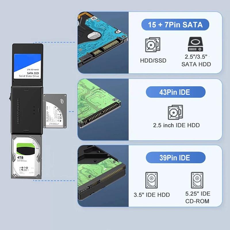 Адаптер-конвертер USB 3.0 в SATA IDE для жесткого диска, устройство чтения жесткого диска для 3,5 2,5-дюймового HDD/SSD CD DVD ROM CD-RW 3 в 1 USB IDE SATA адаптер