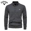 Callaway 2025 Осень и зима вышитый новый мужской топ-кардиган, высококачественный деловой повседневный однотонный свитер для мужчин