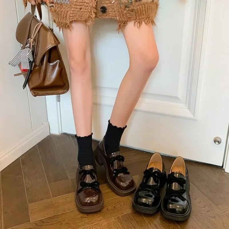 Fashion Platform with Medium Heels Japanese Style Lolita Loafers Bow Women's Shoes Mary Jane Ladies Pumps Lastest Chic and Elegant Shoe