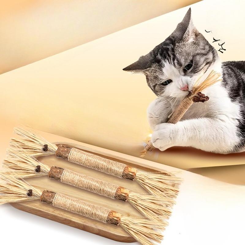 Mutianliao Cat Toy, Pet Cat Teething and Teeth Cleaning, Natural Self-entertainment and Boredom Teething Toy, Raffia Grass Hemp Rope Cat Toy