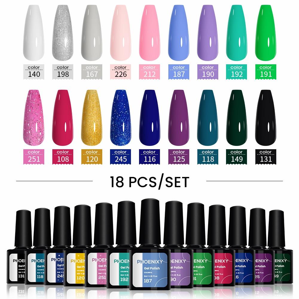 PHOENIXY 6/10/12/13/18/20 шт., набор цветных гель-лаков для ногтей, набор гелей для замачивания с чистым цветом для дизайна ногтей, стартовый набор для начинающих, сделай сам дома