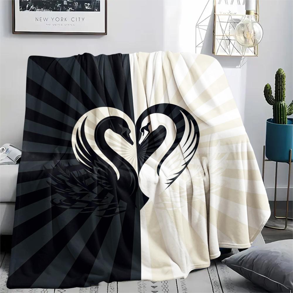 1Pc Black&White Swan Print Flannel Blanket, High quality Comfortable for All Seasons, Home Decor, Warmth and Comfort, Perfect for Christmas Gifts W33