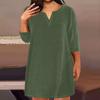 Женская мода большого размера с v-образным вырезом и семью рукавами, повседневные однотонные свободные платья с карманами