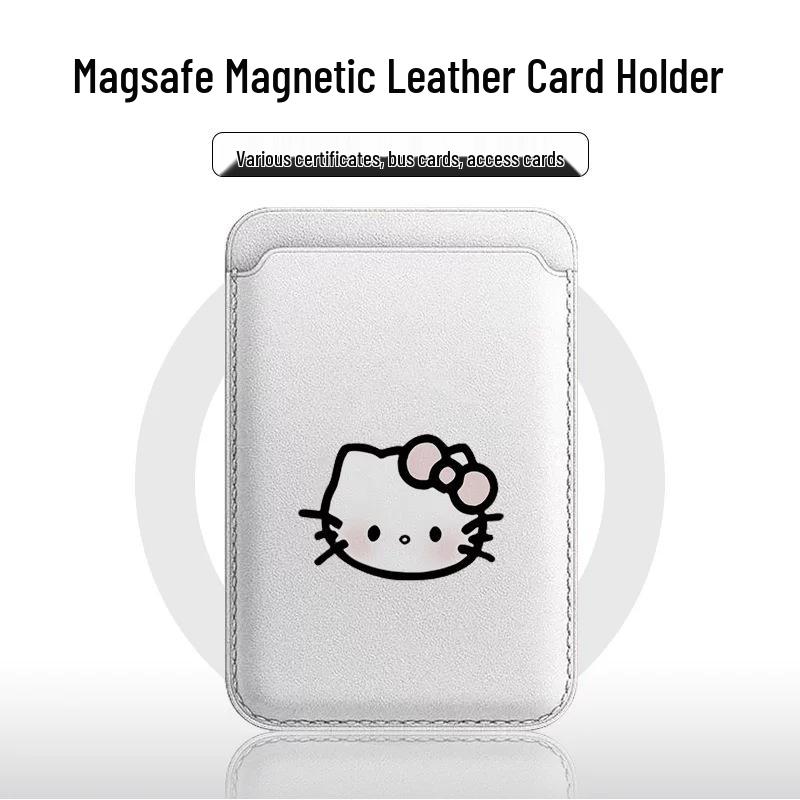 Магнитный кожаный держатель для карт Hello Kitty, совместимый с MagSafe, для чехлов Apple Phone