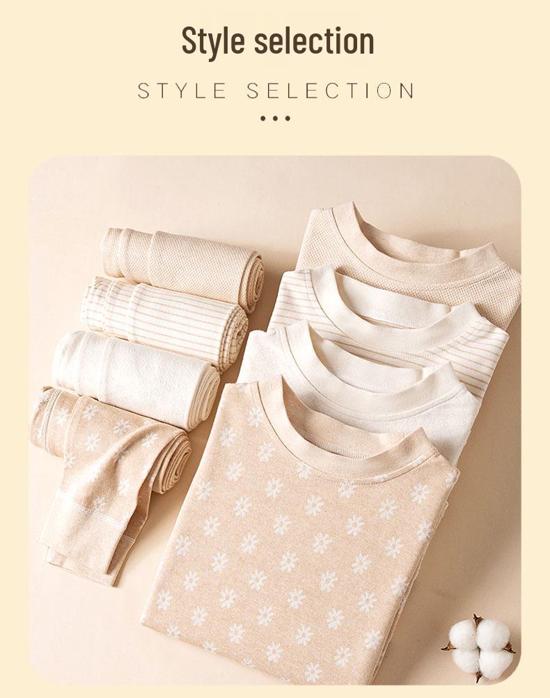 Colored Cotton Kids' Underwear & Pajama Set - Round Neck, Warm Autumn & Winter Wear for Girls and Boys