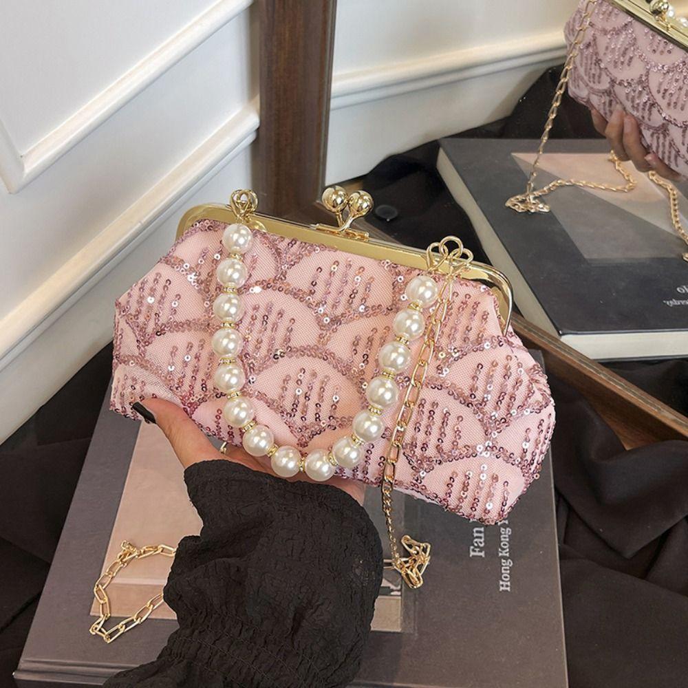 Сладкая сумка-клатч с пайетками и жемчугом для банкета, дамская сумка-ракушка, модная сумка-клатч для ханфу, леди