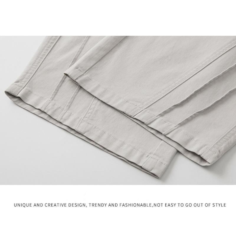 Men Spring Autumn Cotton Straight Leg Pants Casual Drapey Design Long Trousers Elastic Waist Pants Streetwear