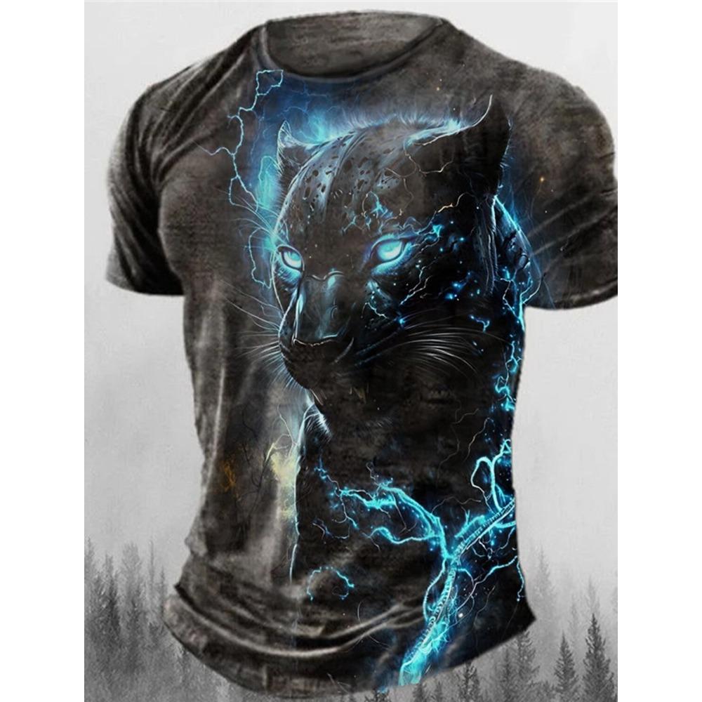 Мужская футболка с 3D принтом тигра, летняя футболка в стиле Харадзюку, с круглым вырезом, молнией, леопардовым узором, топ с короткими рукавами, одежда оверсайз