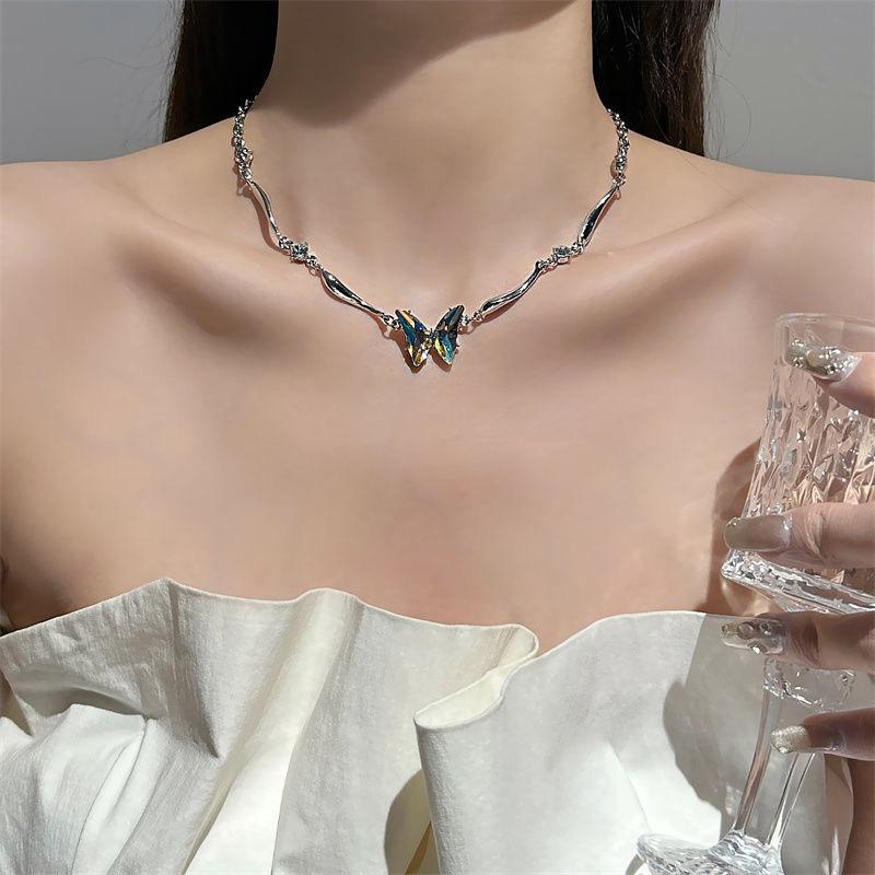 Блестящие бабочки подвески ожерелья для женщин девочек красочные изысканные ключичные цепочки ювелирные изделия аксессуары подарки