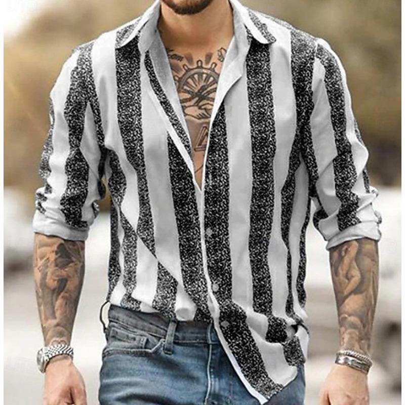 Men S Long Sleeve Striped 3d Print Casual Stretch Shirt