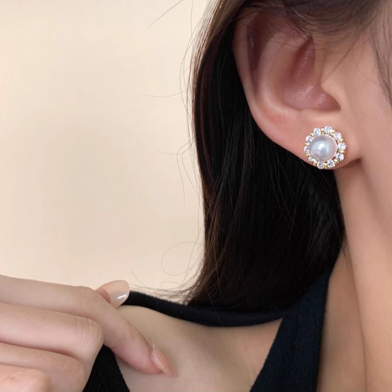 ANENJERY Геометрические круглые серьги из искусственного жемчуга с цирконием для женщин, модные, высококачественные, универсальные, изысканные, подарочные украшения для ушей