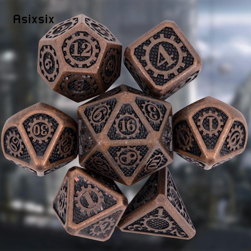 7 Pcs Copper Gear Wheel Metal Dice Solid Metal Polyhedral Dice Set Suitable for Role-Playing RPG Board Game Card Game