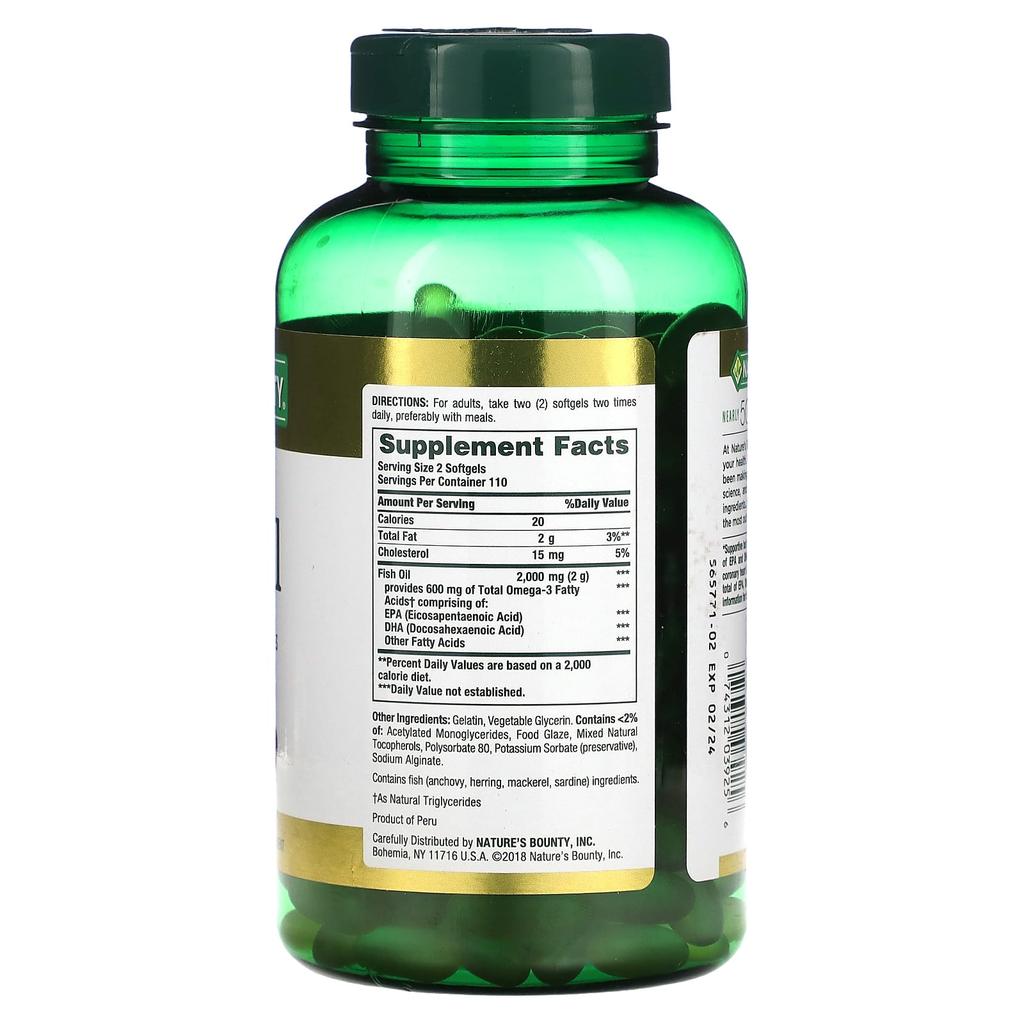 Nature's Bounty Рыбий жир, 1000 мг, 220 мягких капсул, покрытых оболочкой