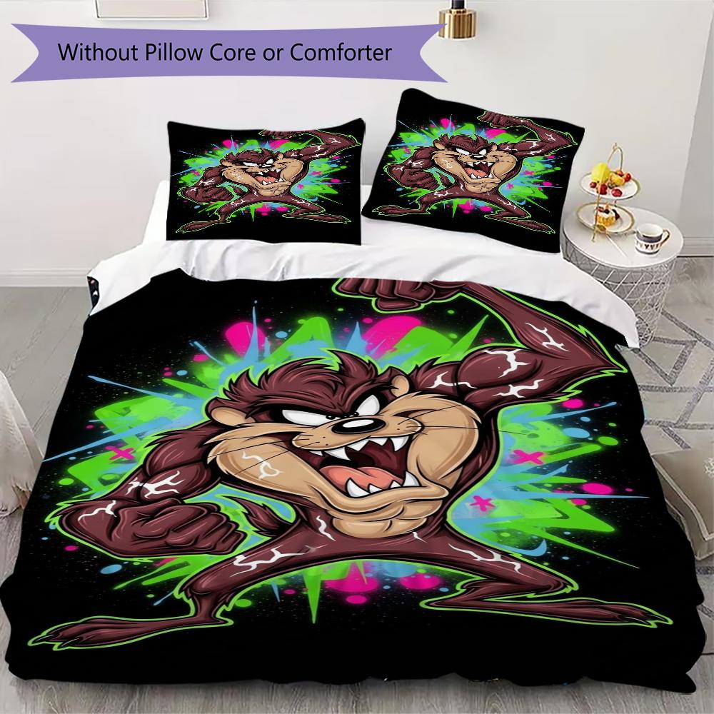 Tazmanian Devil Pattern Bedding uilt Set uilt Cover Pillowcase Home Decoration Birthday Gift (1 * duvet cover + 2 * pillowcase without core)