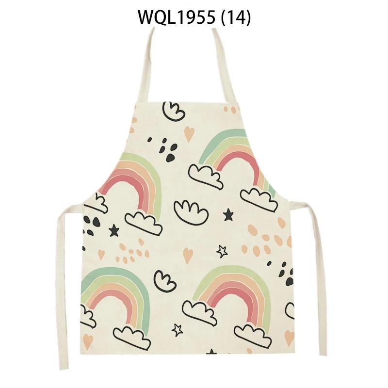 Cartoon Rainbow Clouds Kitchen Sleeveless Apron Women Men Linen Waist Bib Home Cleaning Apron Cute Animal Household Pinafore
