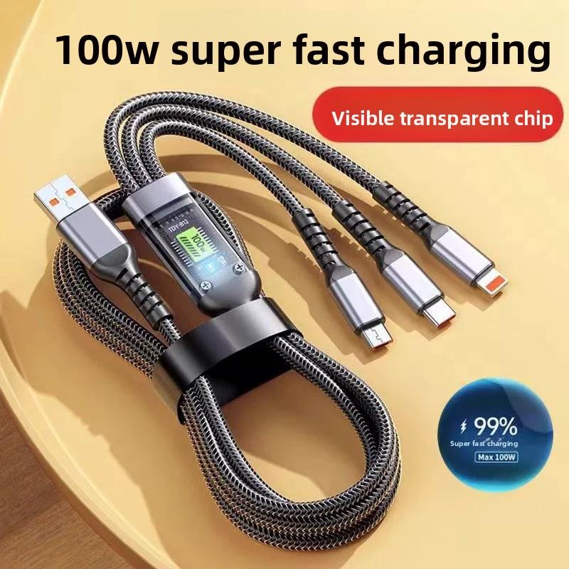 Cable de carga rápida 3 en 1, cargador universal para teléfono móvil, cable de datos duradero