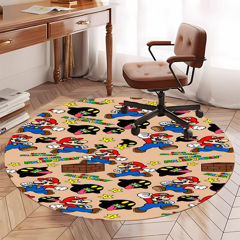 Mario Printed Round Rug Carpet Chair Rug Area Rug Entryway Doormats,for Office Chair Living Room Bedroom Kitchen Room.