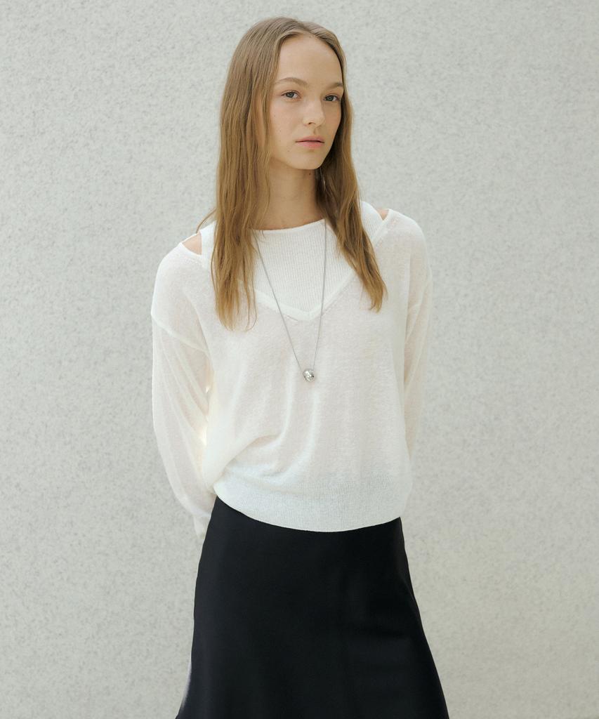 OCTETTE Linen V-Cut Layerd Knit_2Color