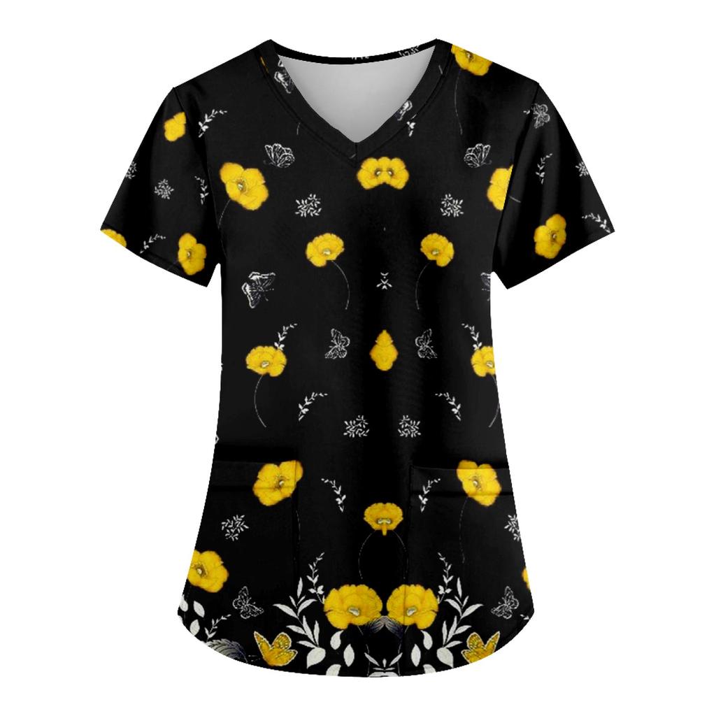 Женская модная рабочая форма с принтом и карманной футболкой с коротким рукавом