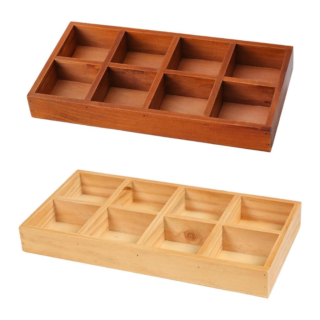 Wooden Divided Storage Box Sturdy Versatile Showcase Display Holder Practical 8 Grid for Mini Flowerpots Collectibles Jewelry