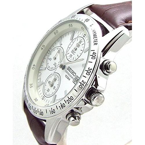 Seiko Часы-хронограф с ремешком из натуральной кожи - белые и темно-коричневые SND363P1-DB [Параллельный импорт]