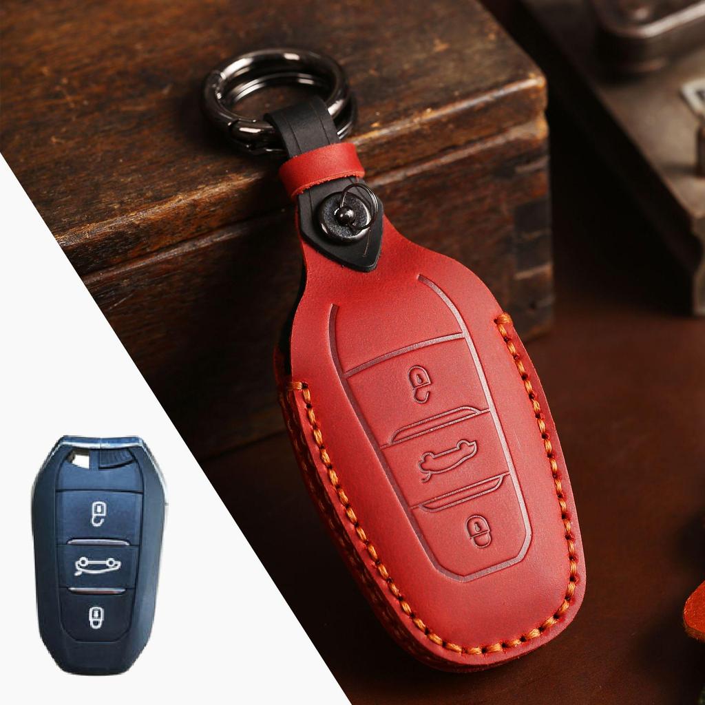 Genuine Leather Hand-Sewn Key Cover for Dongfeng Peugeot & Citroen DS