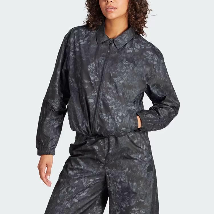 adidas Женская ветровка Future Icons с 3 полосками, цветочным принтом, тканая, с капюшоном, на молнии, верхняя одежда, черная IM2456