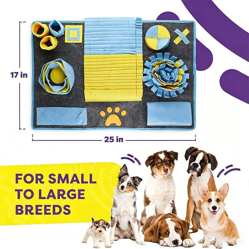Dog Snuffle Mat Mental Stimulation Interactive Puzzle Toy Durable Anti-Slip Pet Enrichment Pad Gray Blue Yellow