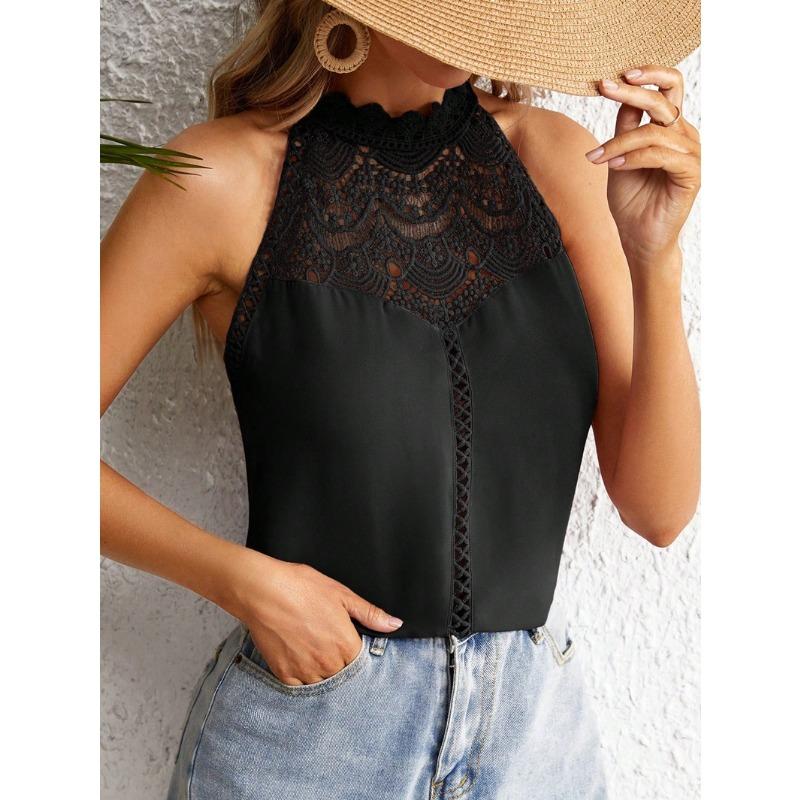 Плюс размер женский летний жилет модный полый кружевной топ без рукавов