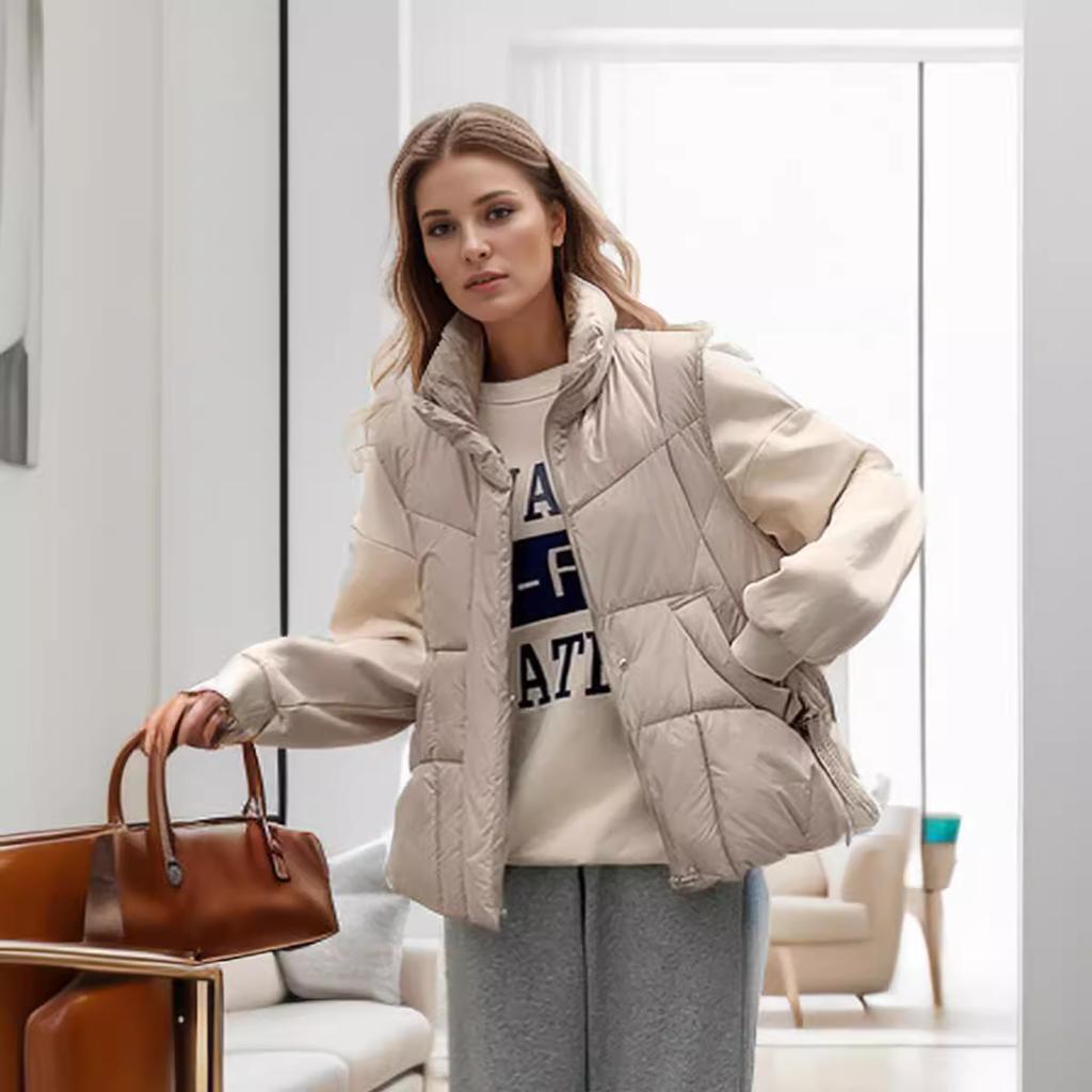 GMXIA Женские винтажные повседневные однотонные принтованные осенне-зимние куртки-стойки без рукавов и пальто