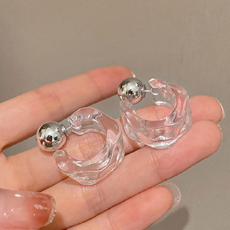 Korean Clear Acrylic Geometric C-shaped Hoop Earrings for Women Girls Earrings Party Travel Jewelry Gift