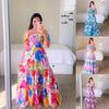 Summer Women's One-shoulder Floral Print Skirt Bohemian Style Holiday Party Sundress Fashion Off-the-shoulder Long Print Dress