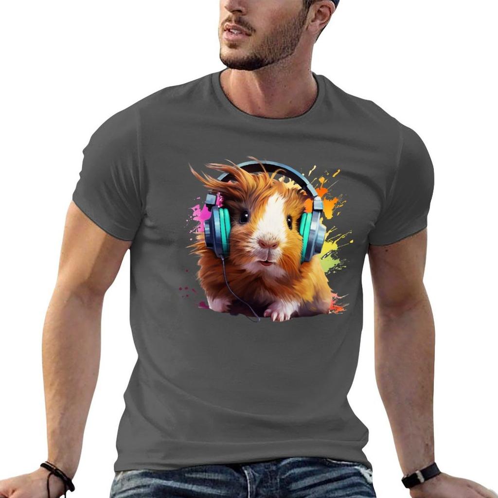 Watercolor Headphones Funny Guinea Pig Tshirt T Shirts Cotton 100 Unisexs Graphic T Shirts Tshirt