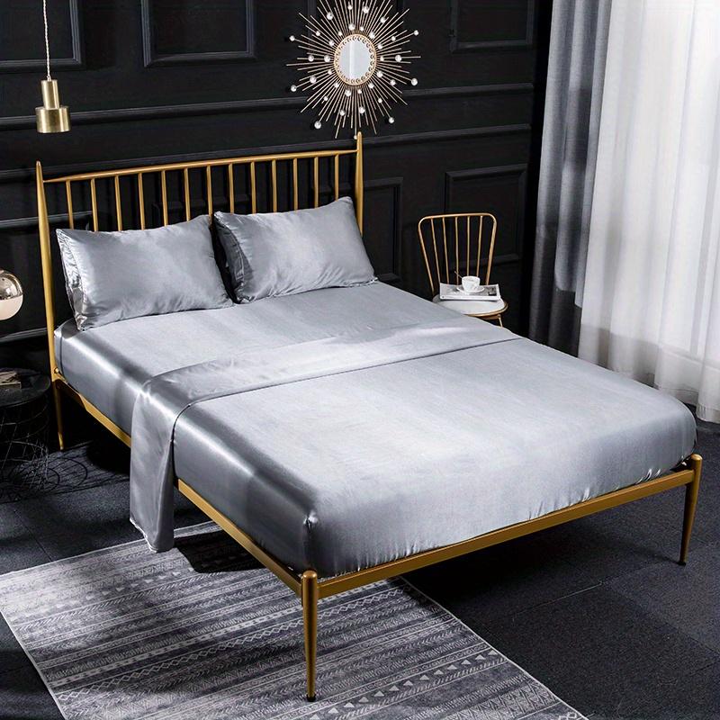 Роскошный атласный комплект постельного белья King Queen Size Простыня на резинке с наволочками Односпальный Двуспальный Домашний Однотонный Комплект постельного белья из искусственного шелка