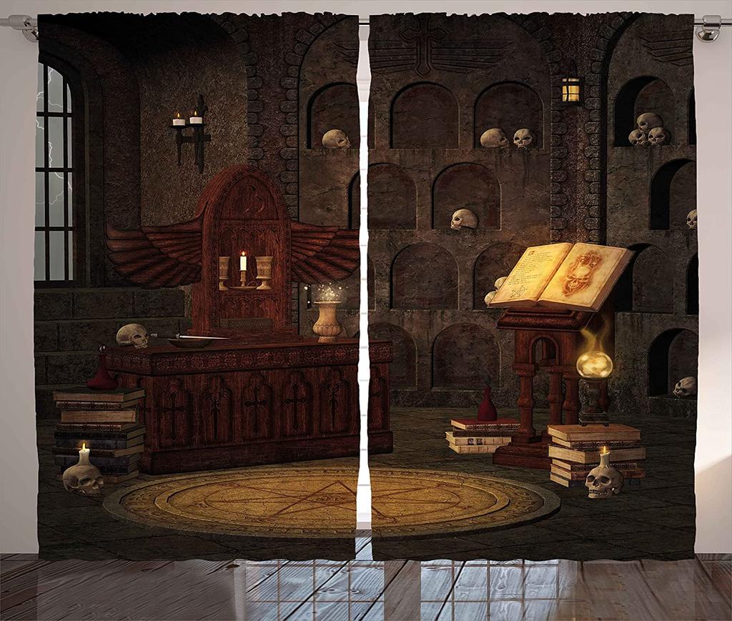 Таинственная темная комната в замковых колоннах, занавеска с узором в виде свечей для гостиной, занавеска с цветным рисунком