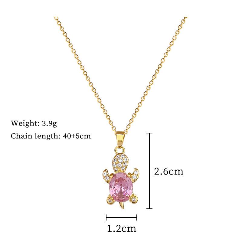 ZAKOL Stainless Steel Pink Sweet Cute Animal Crystal Tortoise Necklace Earring Set Women Girls Exquisite Jewelry Sets Gift